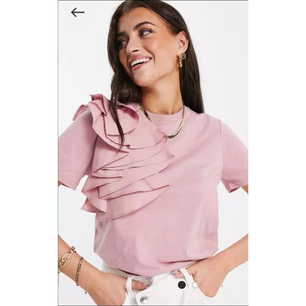 Ted Baker London pink Muave sz 1 dressy top w floral decorative design in front - Picture 2 of 10